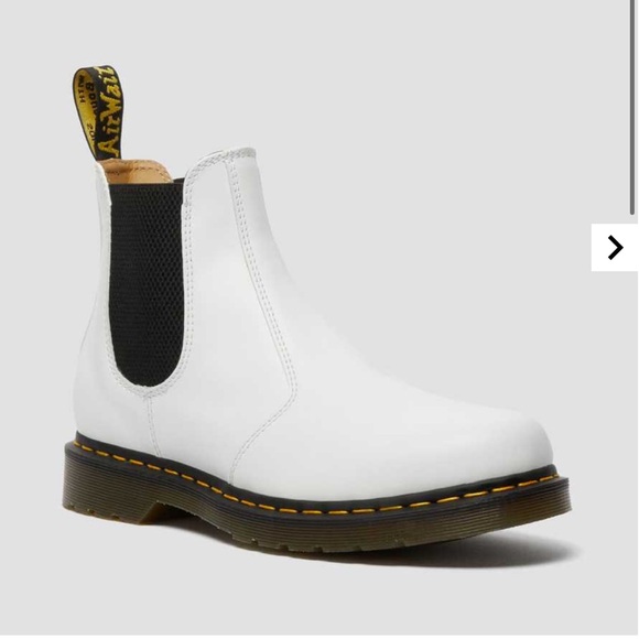 Dr. Martens Shoes - Dr Martens White Leather Chelsea Boot with Yellow Stitch